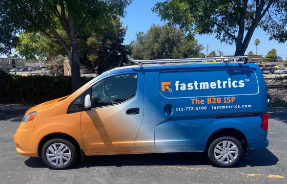 fastmetrics ISP van on the road during an install in the Bay Area
