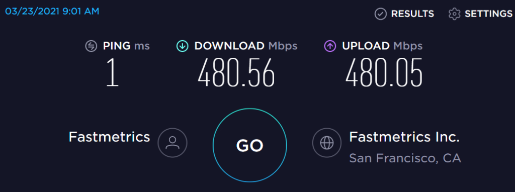 fastmetrics fiber internet san francisco speedtest march 23rd 2021